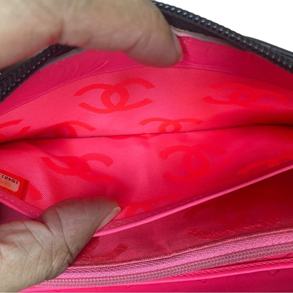 Authentic Black Calfskin Quilted Cambon Ligne Long Zip Around Wallet - Picture 12 of 15